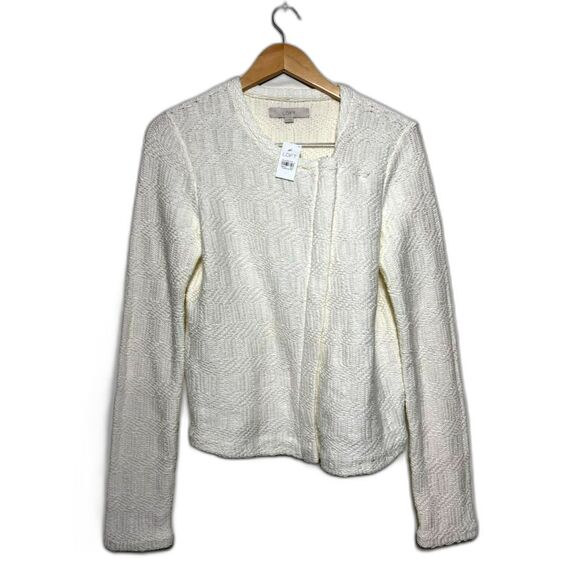 Loft Jacket Women's Medium Ivory Cream Sweater Asymmetrical Zip Cardigan Blazer - Picture 1 of 3